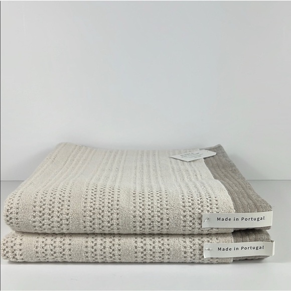 Bianca Portugal Bath Towel Set Tan Textured Soft 100% Cotton 2 Pc Set New - Picture 1 of 6